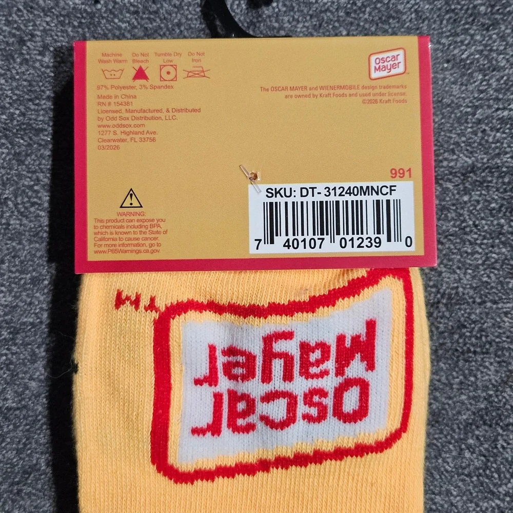 Oscar Mayer Wienermobile Crew Socks Mens Shoe Size 6-12 Yellow Novelty